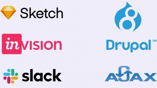 Bei der Entwicklung setzen wir verschiedene Tools und Technologien ein, z.B. Sketch, Drupal oder Invision.