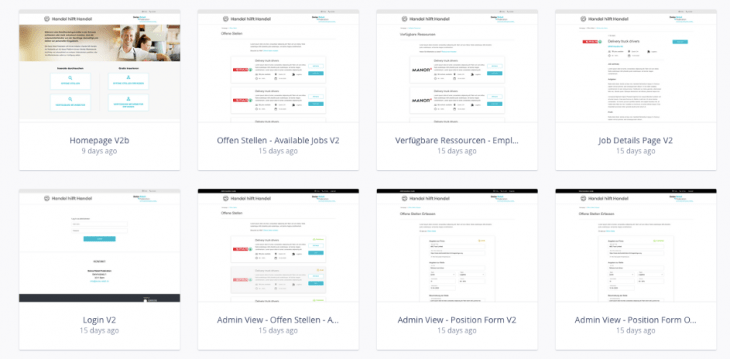 Wir nutzten das Tool Invision, um die Design Screens für die Jobplattform zu gestalten. 