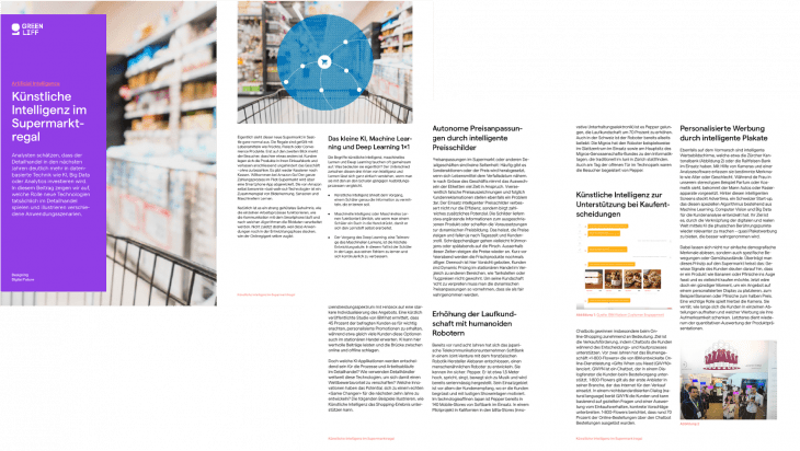 Ausschnitt gibt Einblicke in den Artikel zum Thema "Künstliche Intelligenz im Detailhandel"